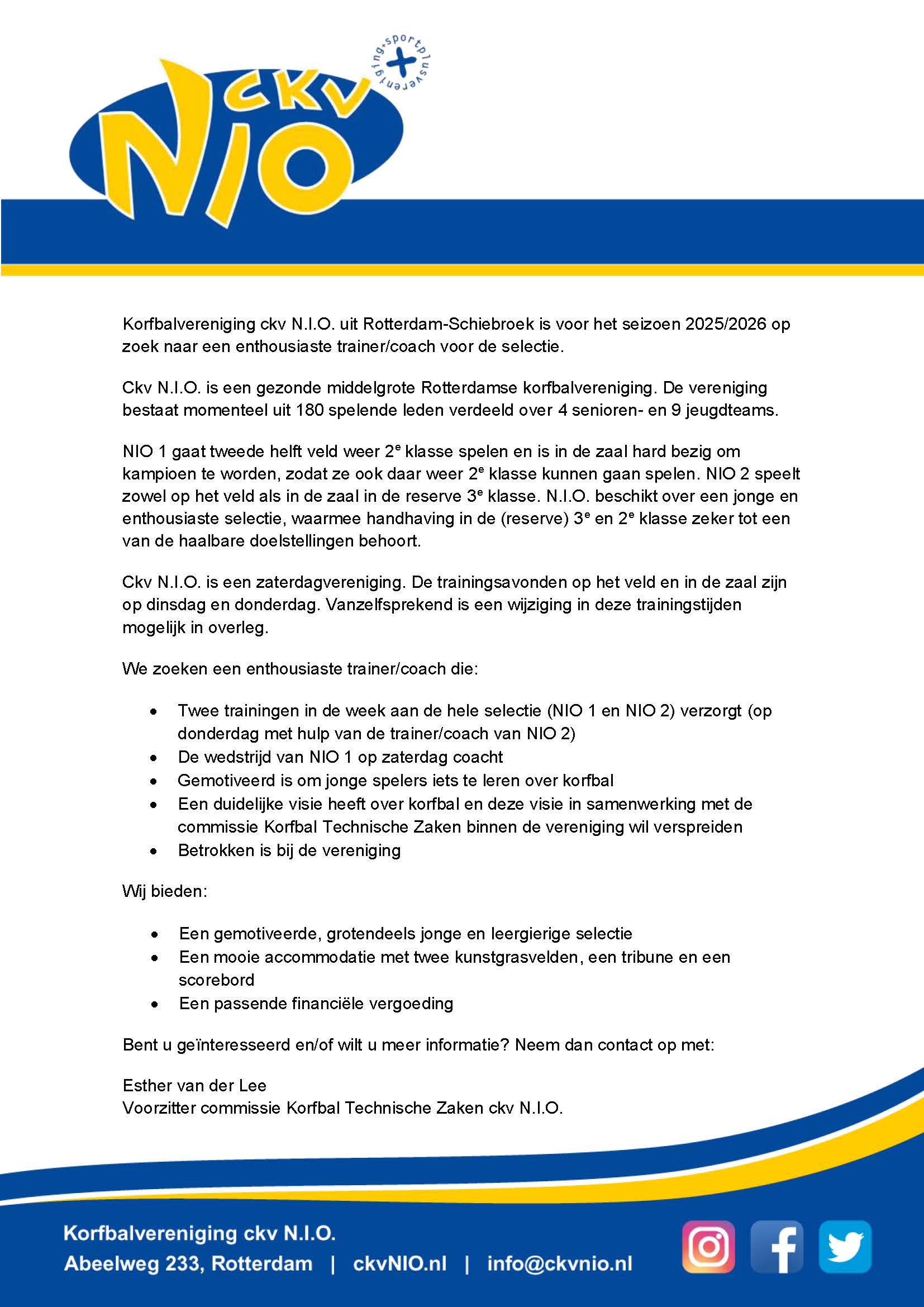 Vacature Trainer NIO 1