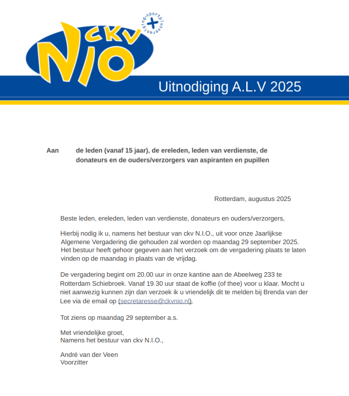 Uitnodiging ALV